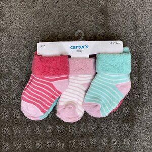 NWT Carter's Pink & Blue Striped Socks 6-Pk Size 12-24M